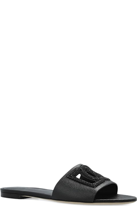 Dolce & Gabbana Dg Logo Leather Flat Sandals