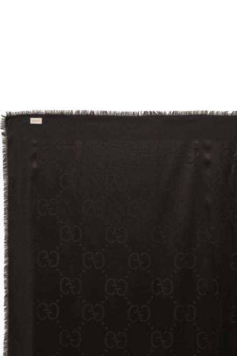 Homeware Gucci Black Gg Jacquard Frayed Scarf
