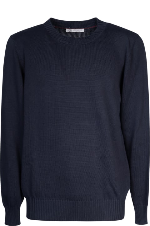 Brunello Cucinelli Clothing for Men Brunello Cucinelli Rib Trim Knit Plain Sweatshirt