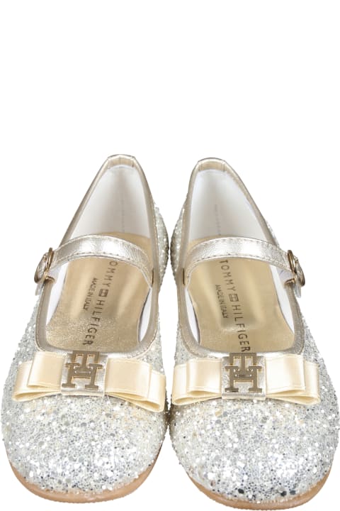 Tommy Hilfiger Kids Tommy Hilfiger Gold Ballerines For Girl With Bow And Logo