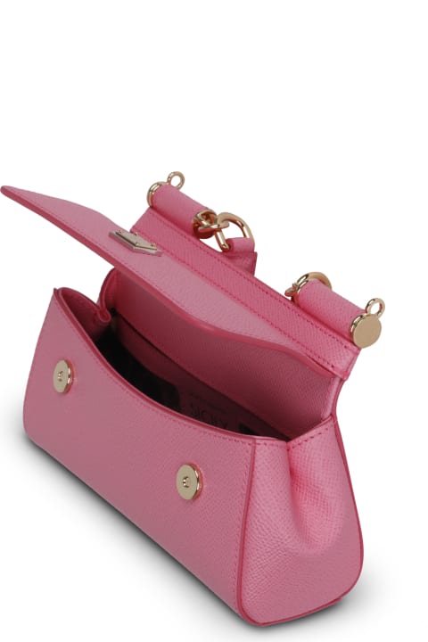Dolce & Gabbana Pink Iguana Embossed Leather Crystal DG Logo Miss Sicily  Bag Dolce & Gabbana