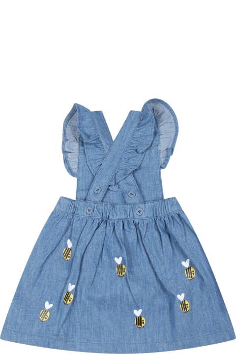 Stella McCartney Kids Stella McCartney Kids Blue Overalls For Baby Girl With Bees
