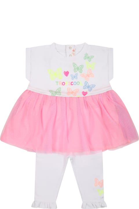 ベビーボーイズ Billieblushのボトムス Billieblush White Suit For Baby Girl With Butterflies And Hearts