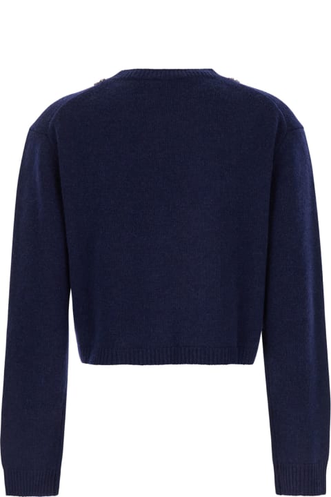 SEMICOUTURE for Women SEMICOUTURE Blue Crewneck Sweater With Crystal Embellishments On The Neck In Wool And Cashmere Blend Woman