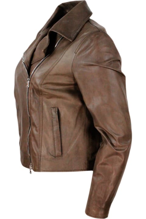 Studded Jacket In Fine And Soft Nappa Leather With Zip Closure