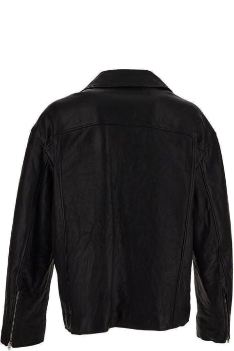 Spread-collared Zip-up Biker Jacket