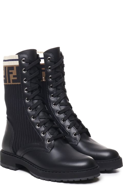 Fendi Boots for Women Fendi Leather And Mesh Biker Boots With Ff Monogram