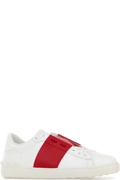 Valentino Garavani White Leather Open Sneakers With Red Band
