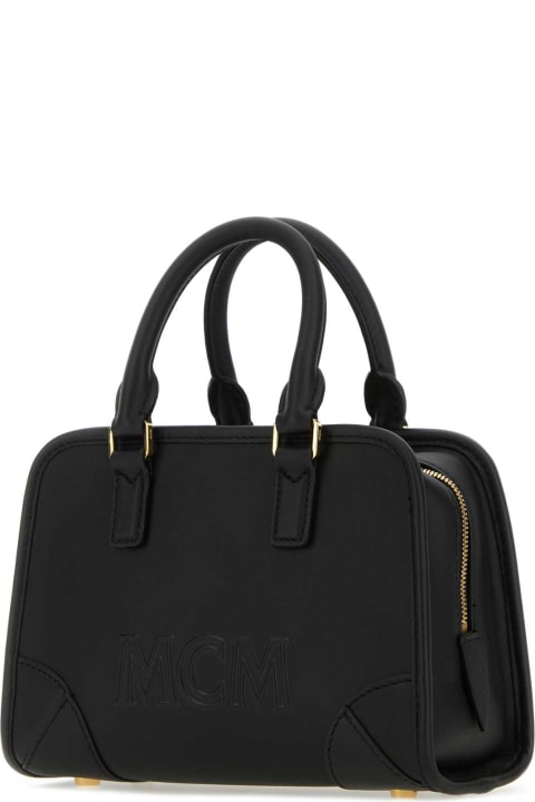 MCM Totes for Women MCM Black Leather Aren Boston Mini Handbag