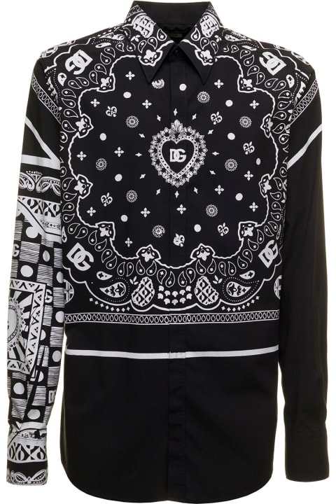 Black And White Shirt In Poplin With Bandana Pattern Dolce & Gabbana Man