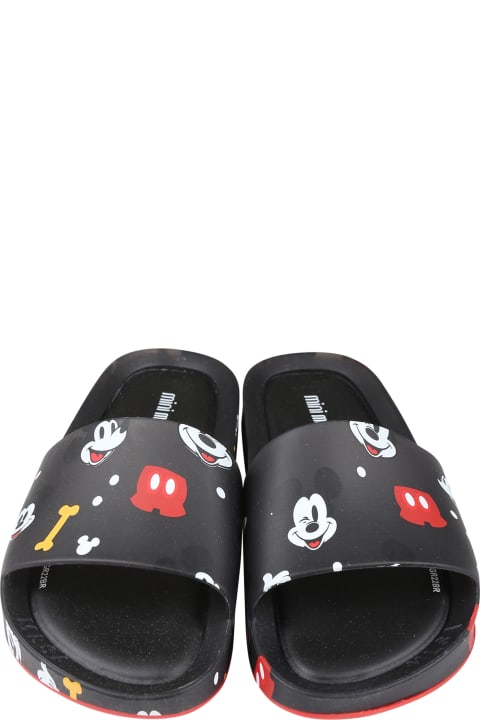 Melissa Kids Melissa Black Slippers For Kids With Micki Mouse