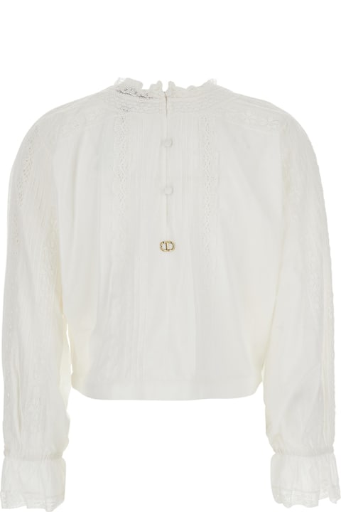 TwinSet for Women TwinSet White Sweater With Mock Neck And Embroidered Details In Cotton Woman