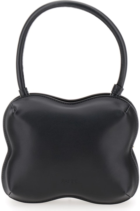 Ganni Women Ganni 'butterfly' Black Handbag With Logo Detail In Leather Woman