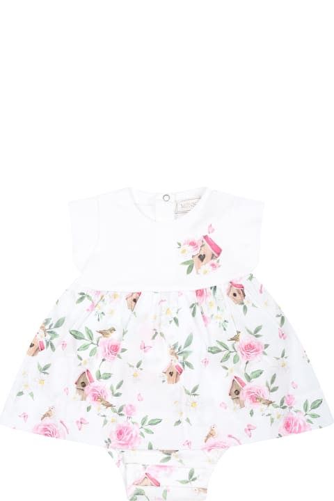 Monnalisa Clothing for Baby Girls Monnalisa White Romper For Baby Girl With Flowers Print