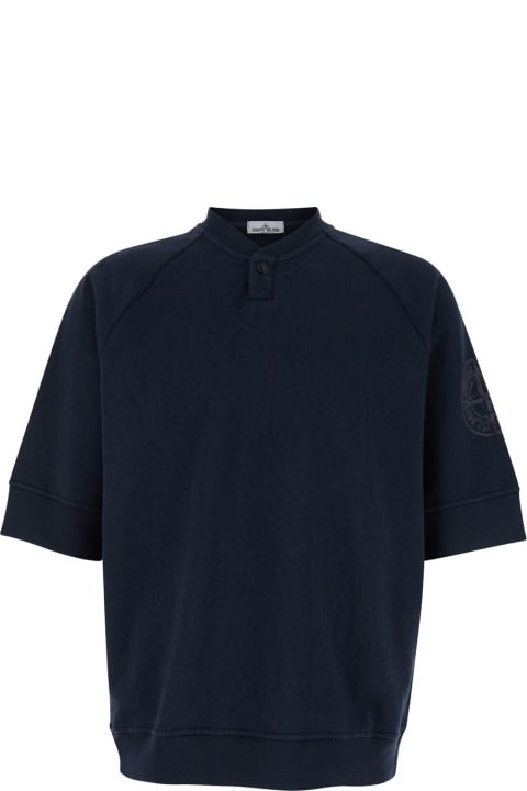 Fleeces & Tracksuits for Men Stone Island Blue Crewneck T-shirt In Cotton Man