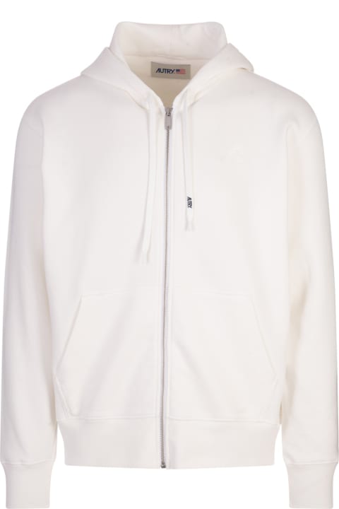 Autry Sweaters for Men Autry White Cotton Zip-up Hoodie