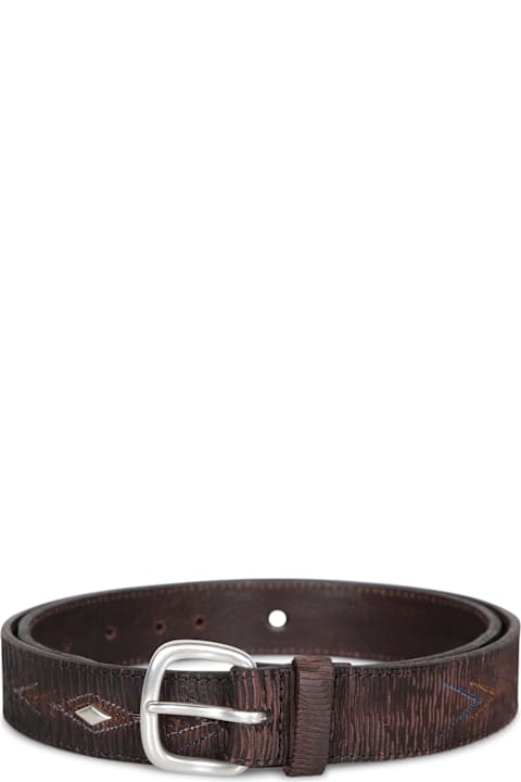 Orciani for Men Orciani Multicolor Embroidered Dark Brown Belt