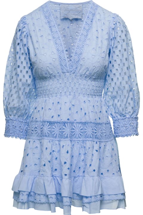 Fashion for Women Temptation Positano Mini Light Blue Dress With V-neckline And Embroideries In Cotton Lace Woman