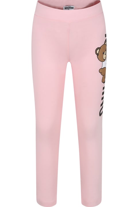 Fashion for Girls Moschino Pink Leggings For Girl With Teddy Bear And Logo
