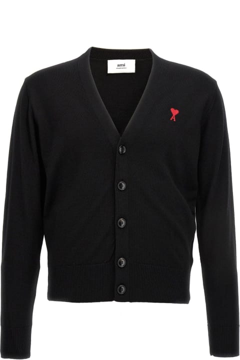 Ami Alexandre Mattiussi Sweaters for Men Ami Alexandre Mattiussi Paris De Coeur Logo Embroidered Buttoned Cardigan