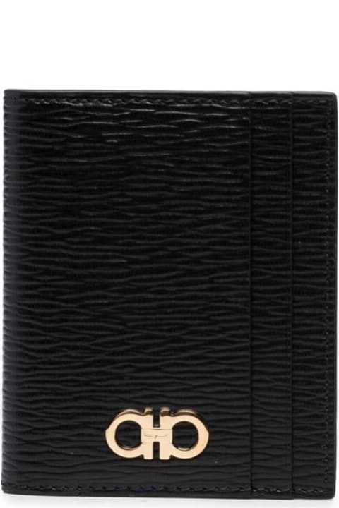 Ferragamo Wallets for Men Ferragamo Black Cardholder With Gold-tone Gancini Logo In Calf Leather Man