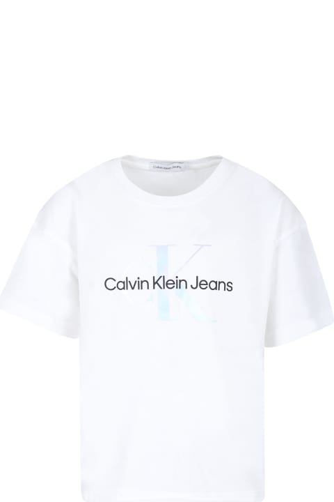 Calvin Klein Topwear for Girls Calvin Klein White T-shirt For Girl With Logo