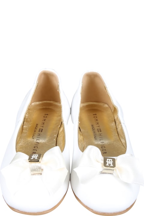 Fashion for Girls Tommy Hilfiger White Ballerines For Girl With Bow And Logo