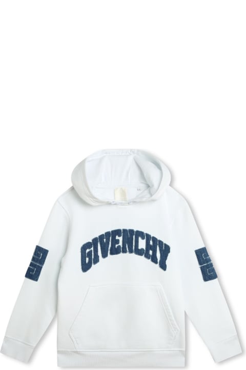 Givenchy Kids Givenchy White Hoodie With Denim Givenchy 4g Logo