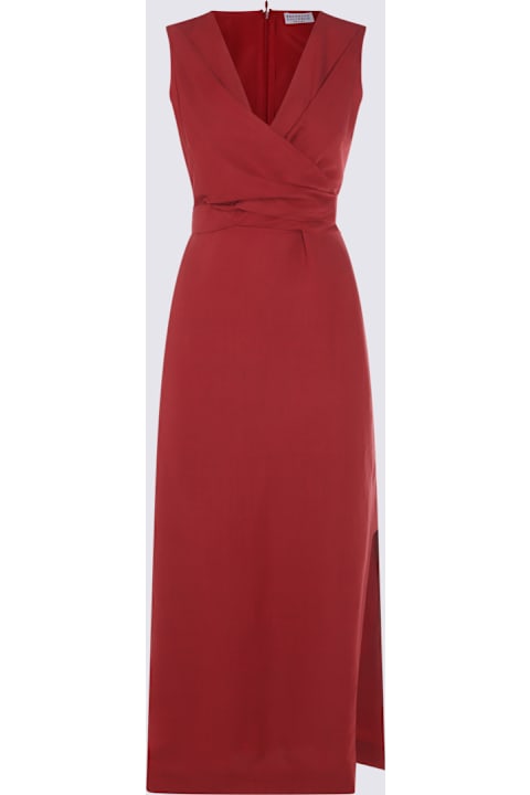 Brunello Cucinelli for Kids Brunello Cucinelli Red Viscose And Linen Blend Midi Dress