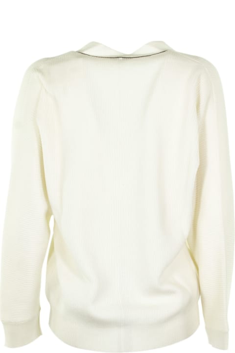 Sweaters for Women Brunello Cucinelli White V-neck Sweater Cashmere Sweater With Monili