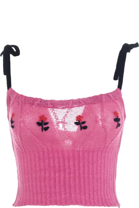Knit Losanghe Bra With Hand Enbroidery