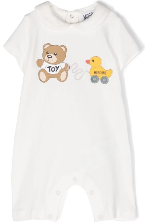 Moschino for Kids Moschino Teddy Bear With Duck Playsuit In White