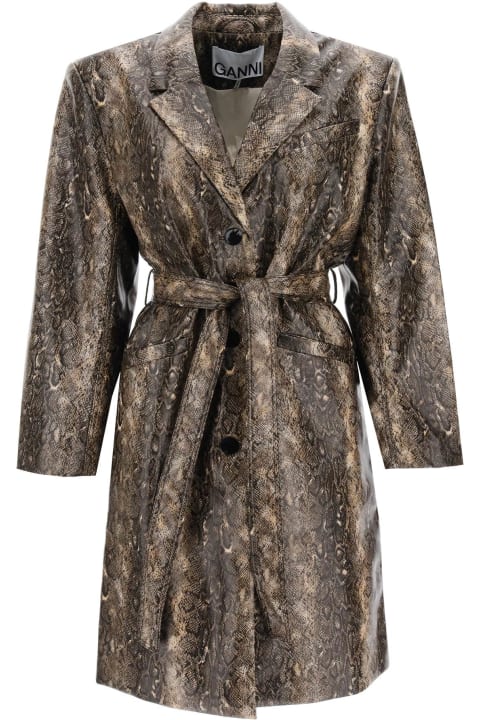 Ganni for Women Ganni Snake-effect Faux Leather Trench Coat