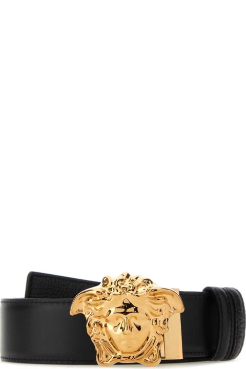メンズ アクセサリー Versace Black Leather Reversible Belt