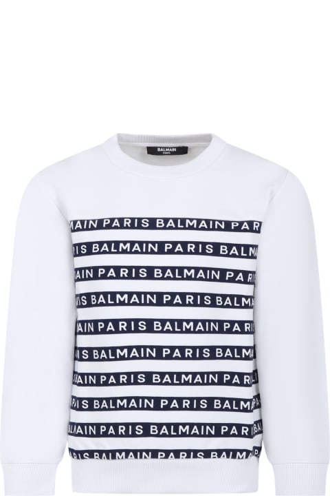 Balmain Sweaters & Sweatshirts for Women Balmain White Sweatshirt For Kids With Blue Stripes And Logo