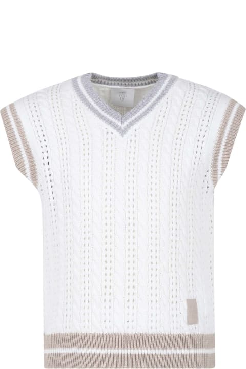 ボーイズ Eleventyのニットウェア＆スウェットシャツ Eleventy Ivory Vest Sweater For Boy With Logo