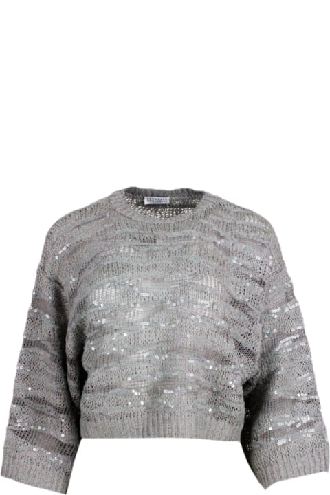 Sweaters for Women Brunello Cucinelli Animal Print Sweater In Silk, Linen And Hemp.