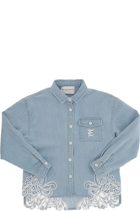 Topwear for Girls Ermanno Scervino Junior Denim Shirt With Embroidery