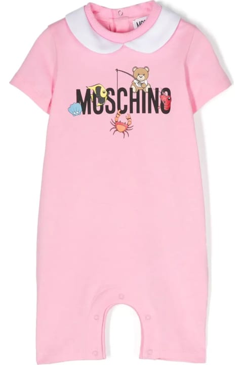 ベビーガールズ トップス Moschino Short Pink Playsuit With Logo And Teddy Bear With Fish