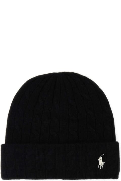 Hats for Women Polo Ralph Lauren Black Wool Blend Beanie Hat