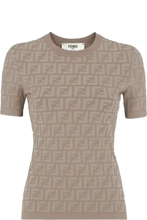 Fendi Topwear for Women Fendi Viscose T-shirt With All-over Embossed Ff Motif