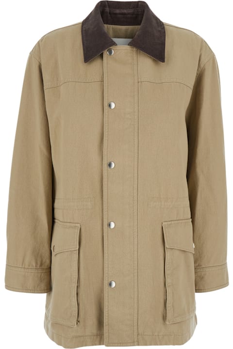 Dunst Coats & Jackets for Women Dunst Beige Jacket With Corduroy Collar And Front Snap Button Closure In Cotton Woman