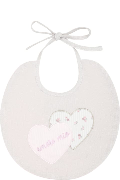 Accessories & Gifts for Baby Girls La stupenderia Beige Bib For Baby Girl With Hearts And Writing