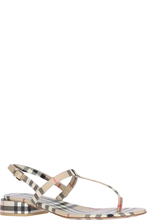 Burberry for Women Burberry Beige Sandals With Vintage Check Motif And Short Heel In Canvas Woman
