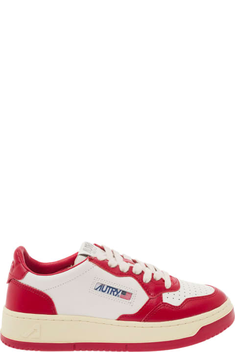 Shoes for Women Autry 'medalist' White And Red Low Top Sneakers With Logo Patch In Leather Woman