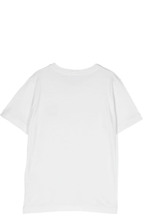 Homeware Stone Island Junior White Crewneck Short-sleeved T-shirt And Contrasting Patch Logo In Cotton Boy