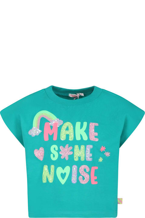 Billieblush Topwear for Girls Billieblush Green Crop T-shirt For Girl With Print And Sequins