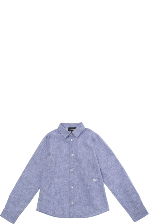 Emporio Armani for Kids Emporio Armani Light Blue Shirt With Logo Embroidery In Cotton And Linen Boy