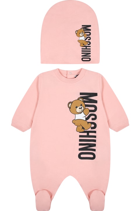 Moschino Bodysuits & Sets for Baby Girls Moschino Pink Set For Baby Girl With Teddy Bear
