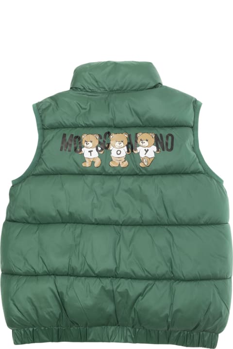 Moschino Coats & Jackets for Boys Moschino Green Vest With Zip Closure And Logo Print In Padded Tech Fabric Boy